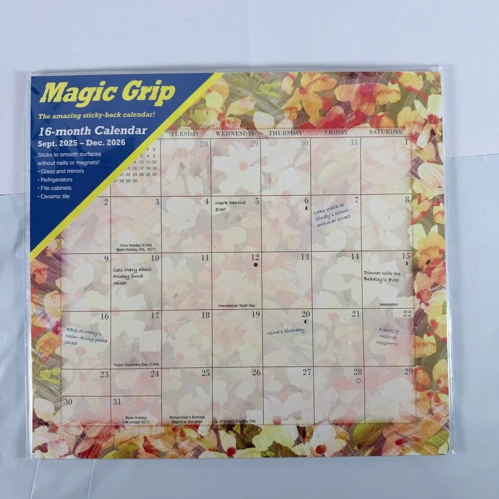2026‎ Calendar Ink Floral Jumbo Magic Grip 16-Month Wall Calendar 13x12 NWT
